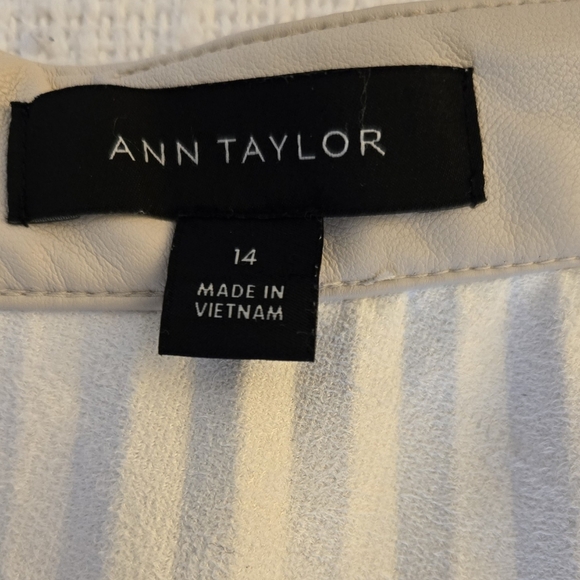 Luxurious Ann Taylor Ecru Ivory Stone Faux Leather Pleated Skirt Size 14 Women - Picture 3 of 7